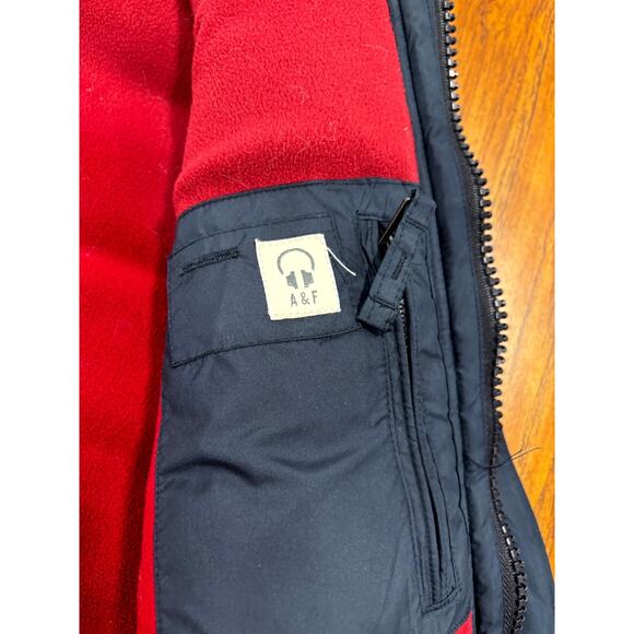 Vintage Y2K Abercrombie & Fitch Puffer Vest S Navy Soft Fleece Lined Mock Neck - Picture 5 of 9